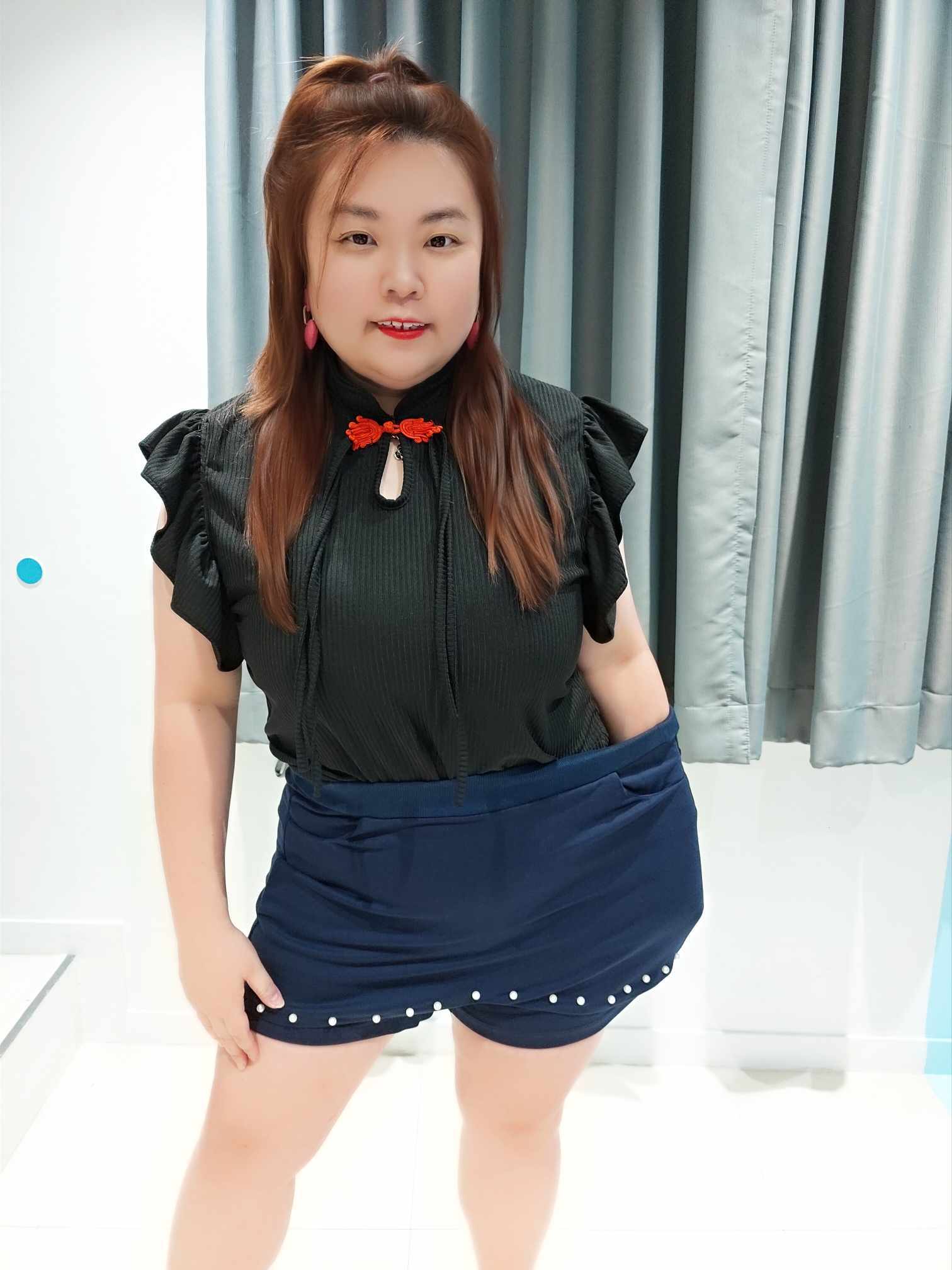 ENF03 LL0040 前拼珍珠前裙后裤设计裤裙