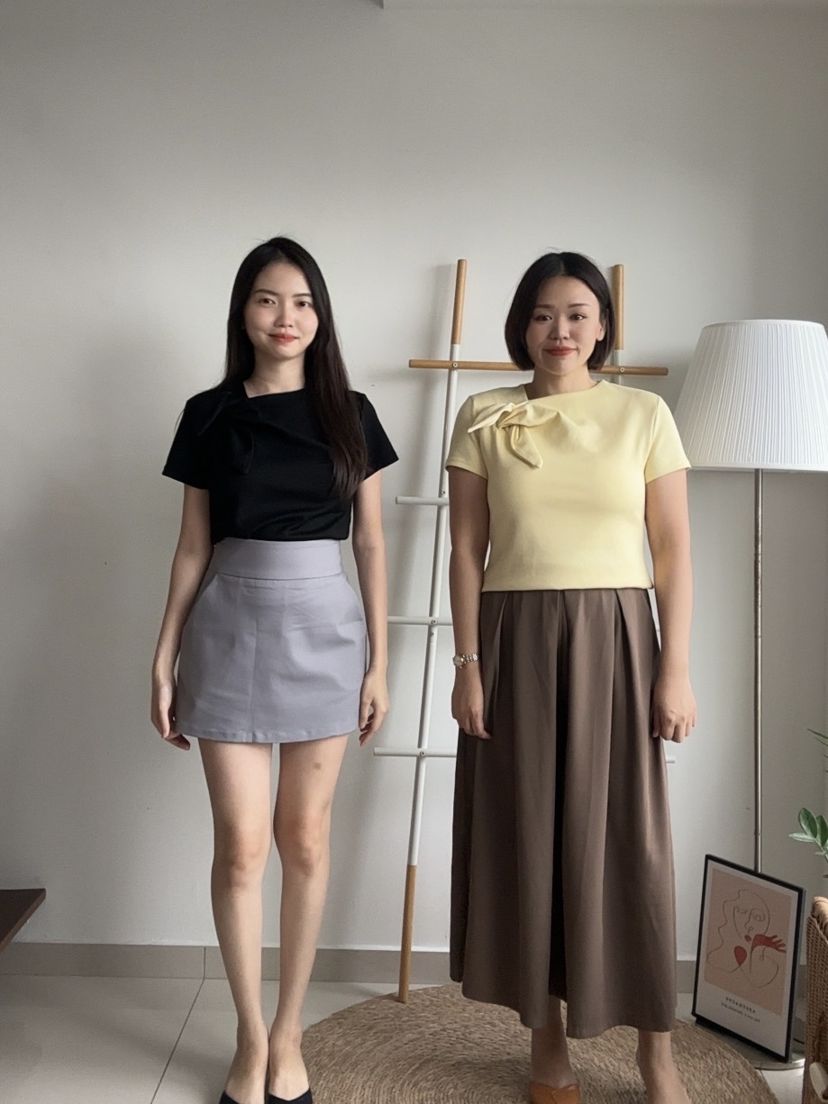 T4152 Irregular Collar Bow Shoulder Top - 4 Colors 