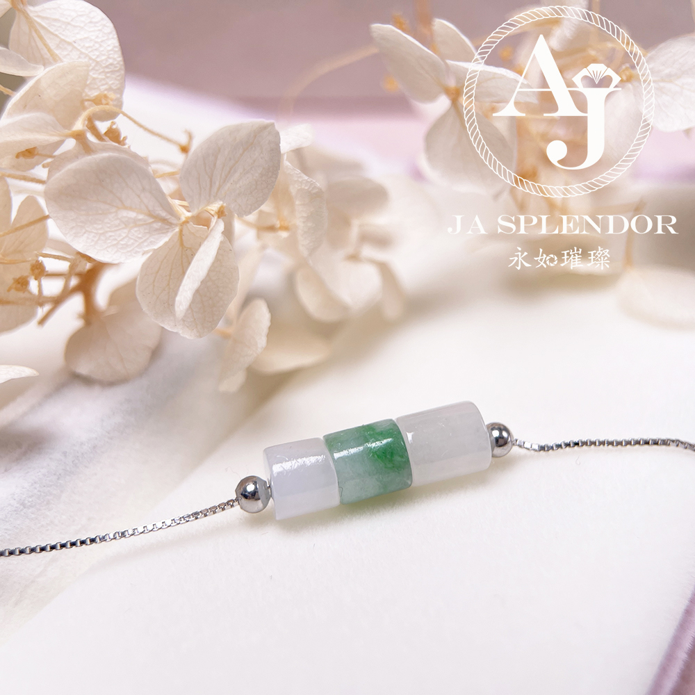 D-04B 天然翡翠A玉 平安幸運純銀手鏈