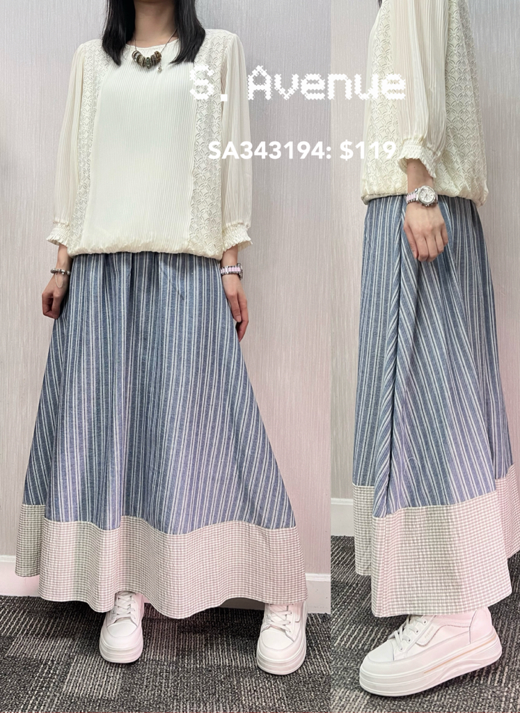 SA343194: 橡筋腰A字直條拼格裙