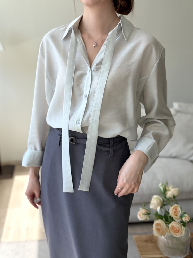 Tie Detail Sheer Blouse (Mint)