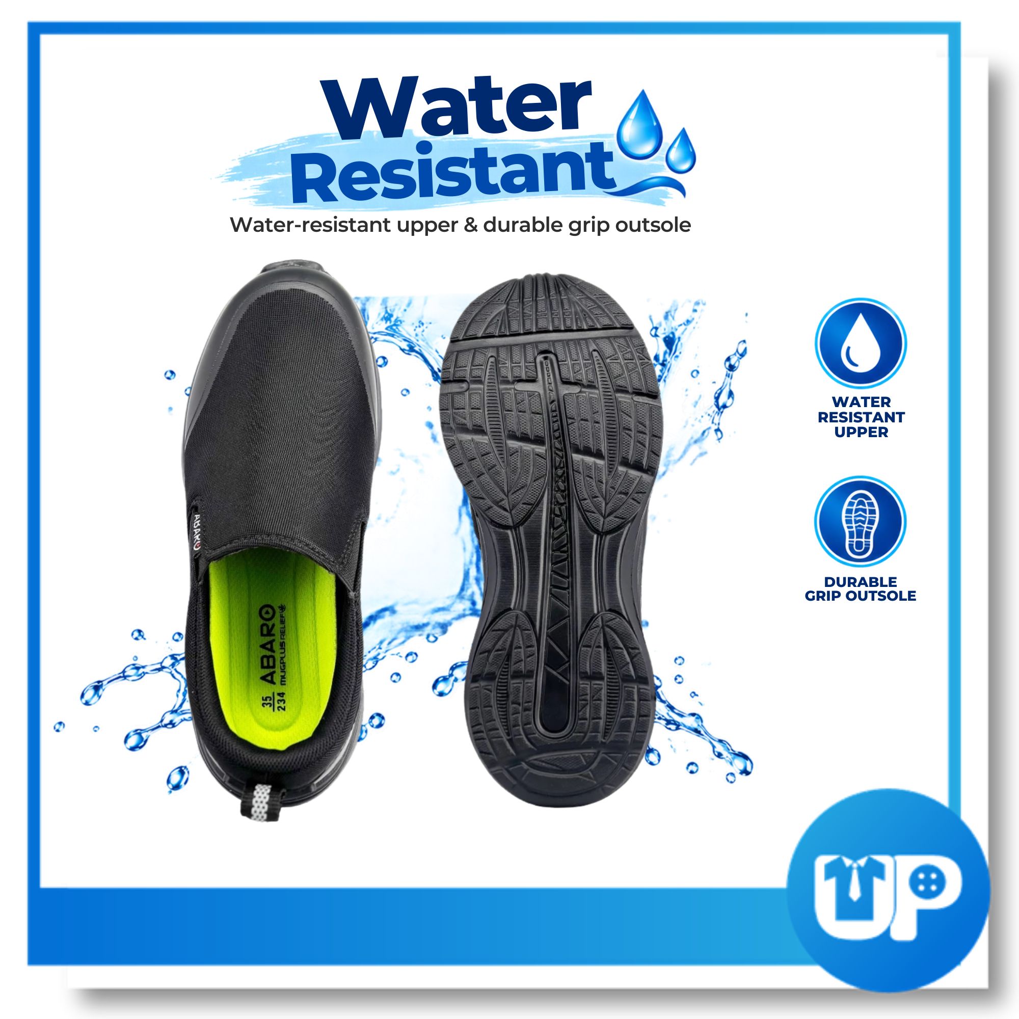 ABARO Kasut Sekolah Hitam Slip-on Water Resistant Canvas Sekolah Soft Cushion Shoe (W2889N)