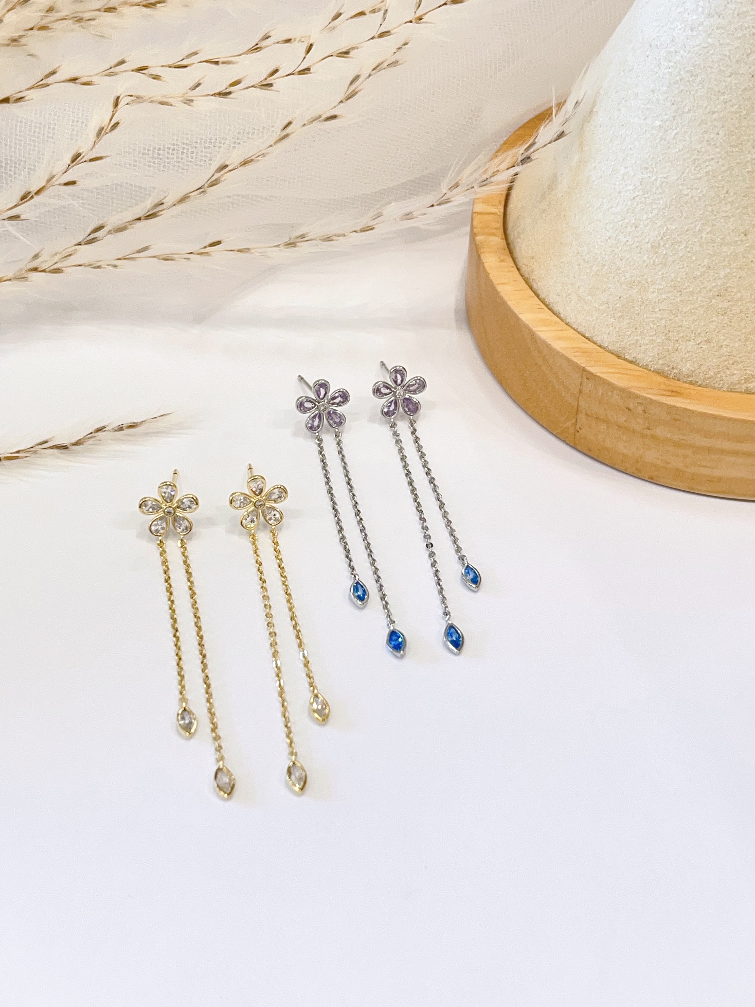 韩系小花锆石流苏耳环