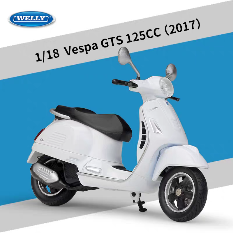 WELLY 1:18 Vespa GTS 125CC 2017 白色電單車模型 合金收藏模型車