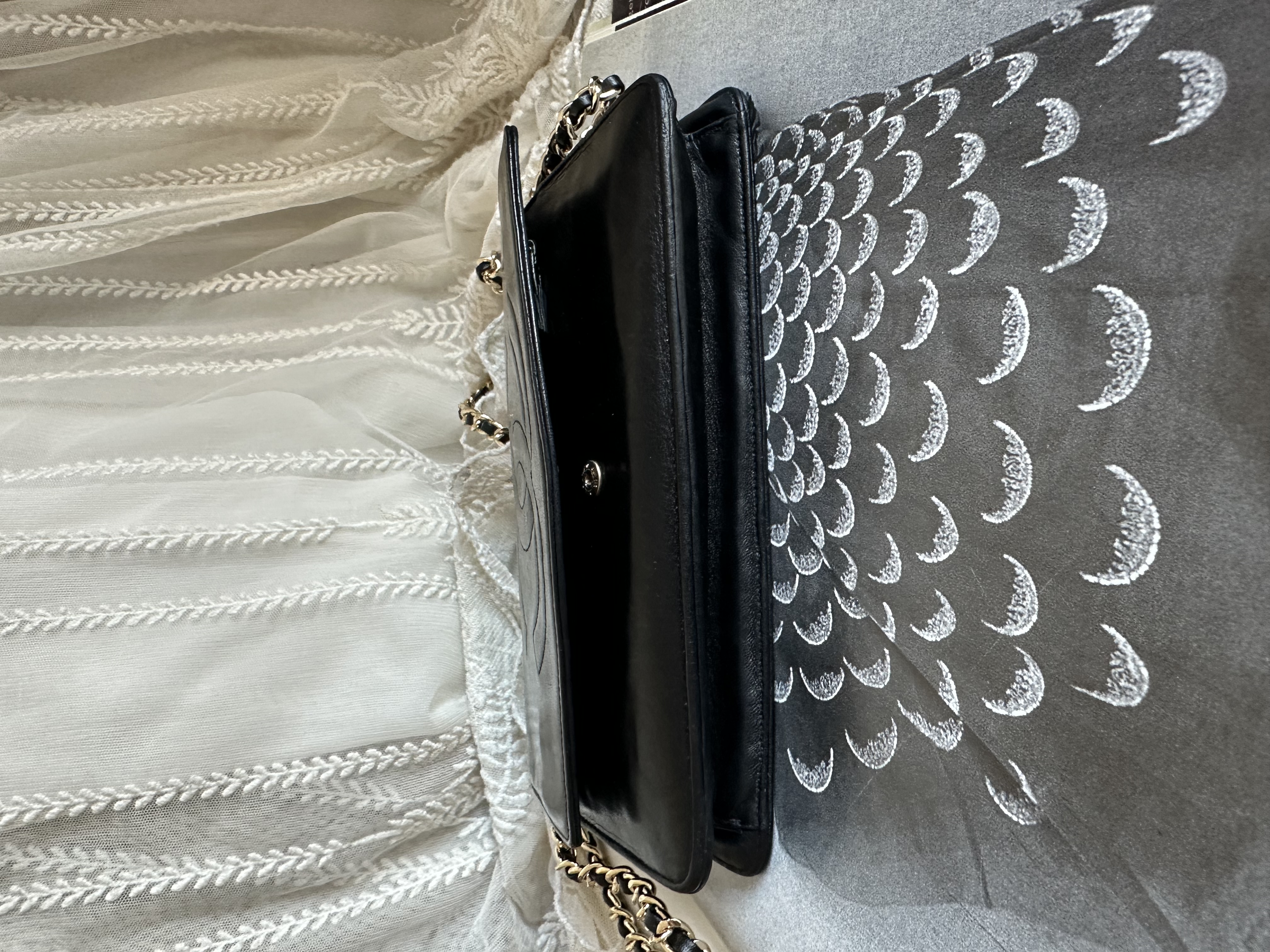 vintage chanel cc black lamb leather long wallet