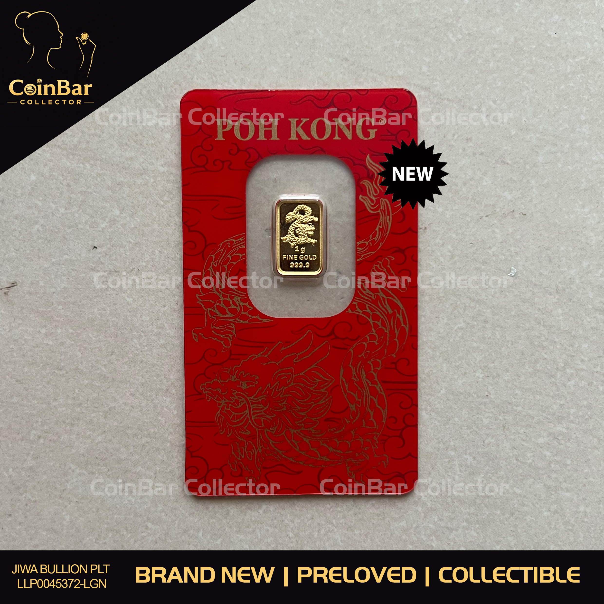 Poh Kong 2024 Dragon 1g Gold Bar Emas 999.9 with Box & Receipt