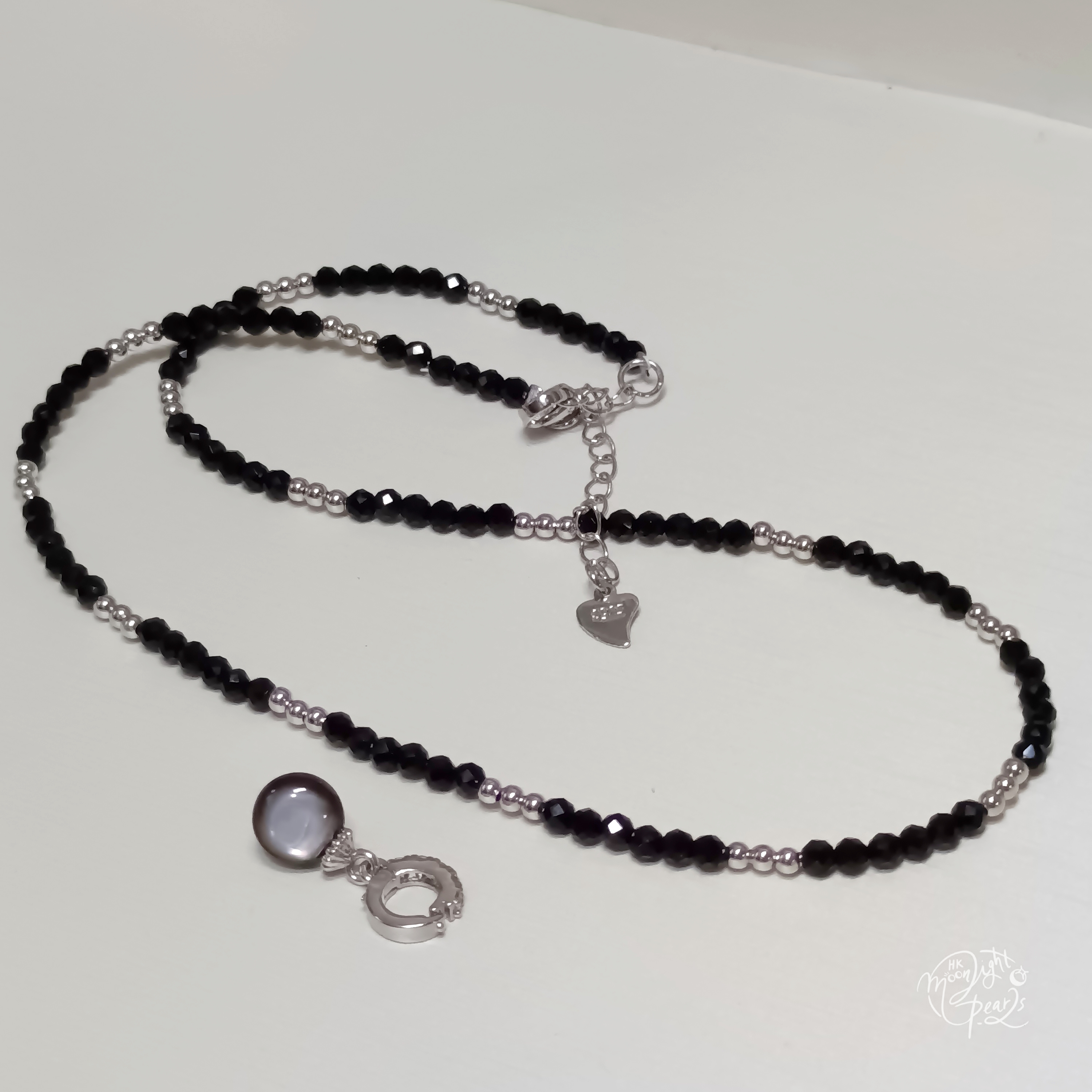 大溪地極光孔雀綠海水馬貝珍珠+黑尖晶石注白可拆卸吊墜鎖骨鍊