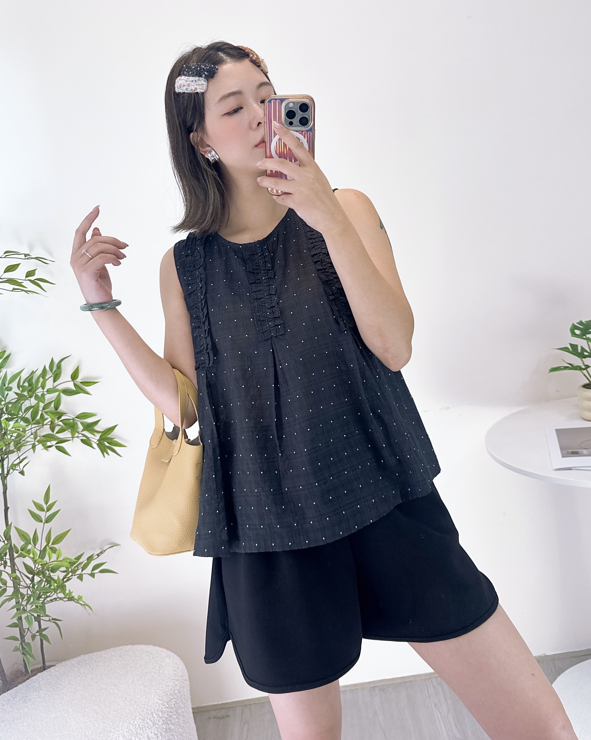 超輕薄波點棉布背心上衣 2色