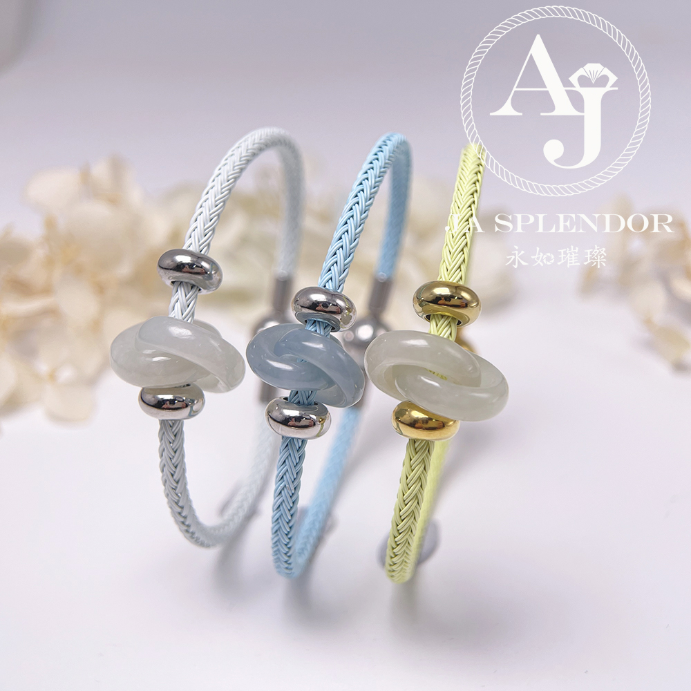 JN-2262 天然翡翠A玉 【愛永恆】環環相扣不鋼防水、防敏手鐲