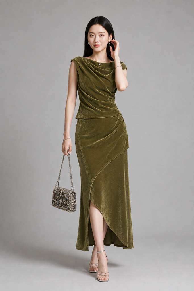 303714 Aqua Draped Neck Ruched Top