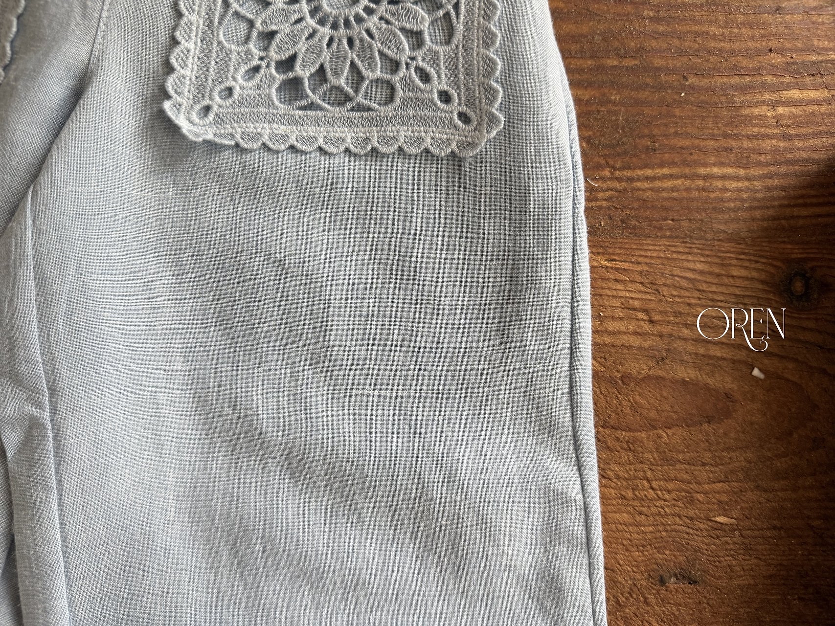 ☀️預訂 韓國直送☀️🇰🇷Oren 兩色MARE蕾絲口袋亞麻牛仔色闊褲