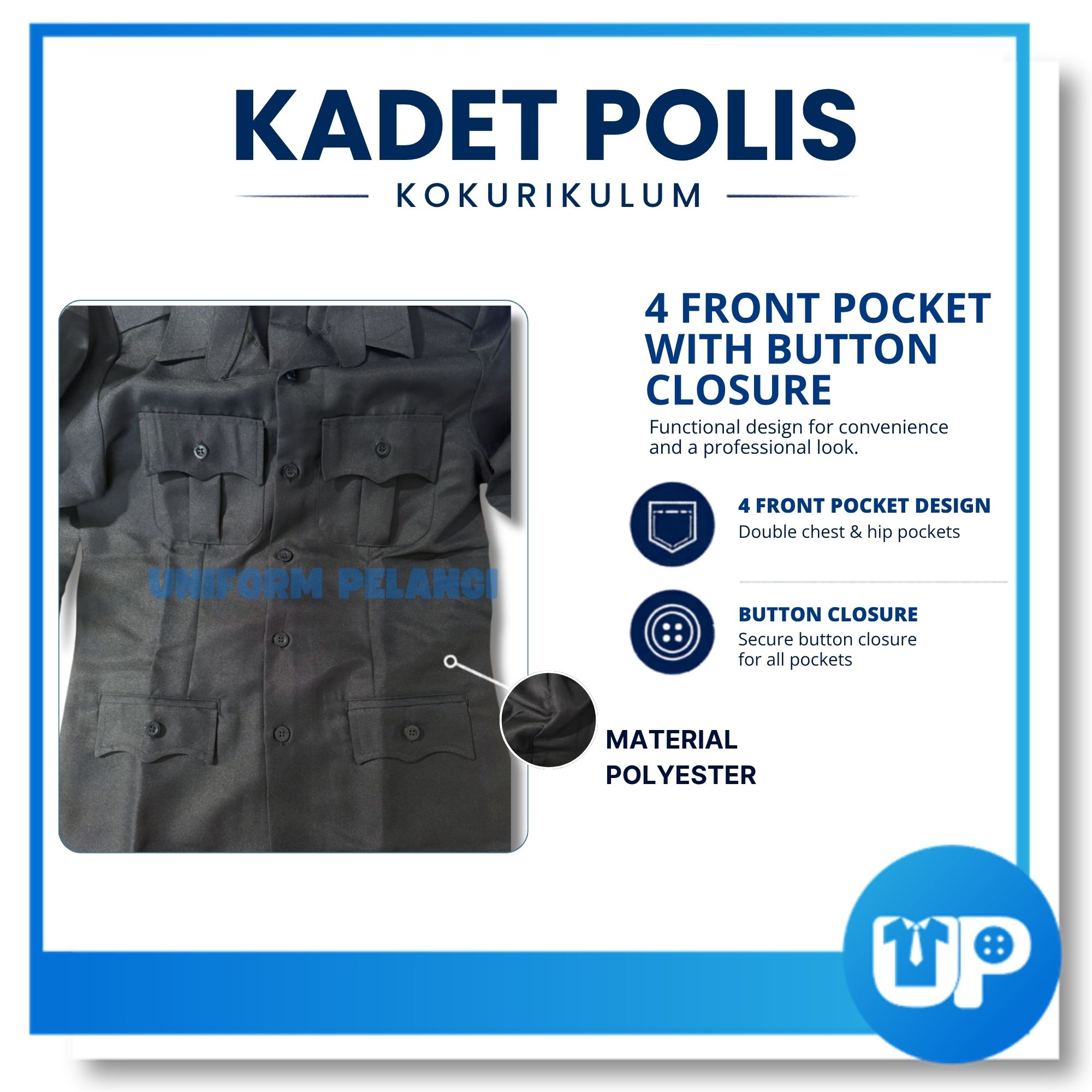 Kadet Polis Baju Kemeja Sekolah Persatuan Kokurikulum Sekolah (Lengan Panjang)