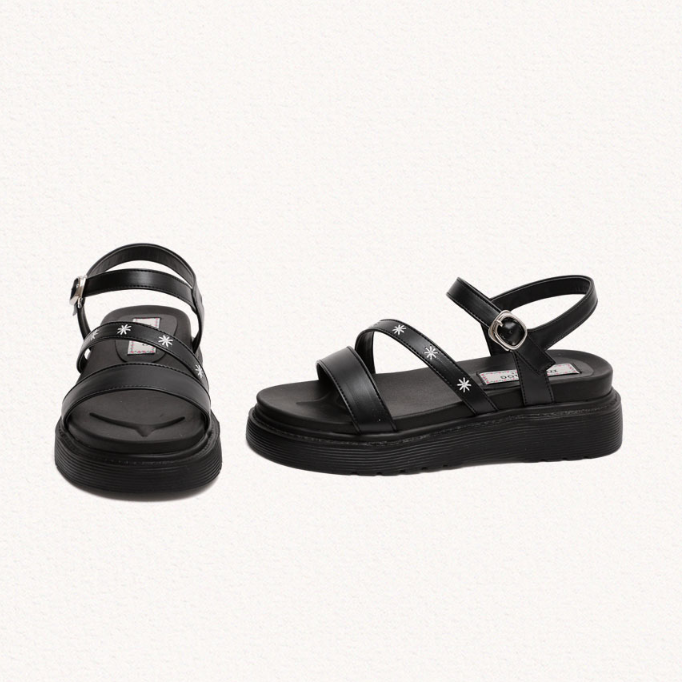 [mac moc] Ccotgil Casual Flatfoam diagonal Flower embroidery Sandal 