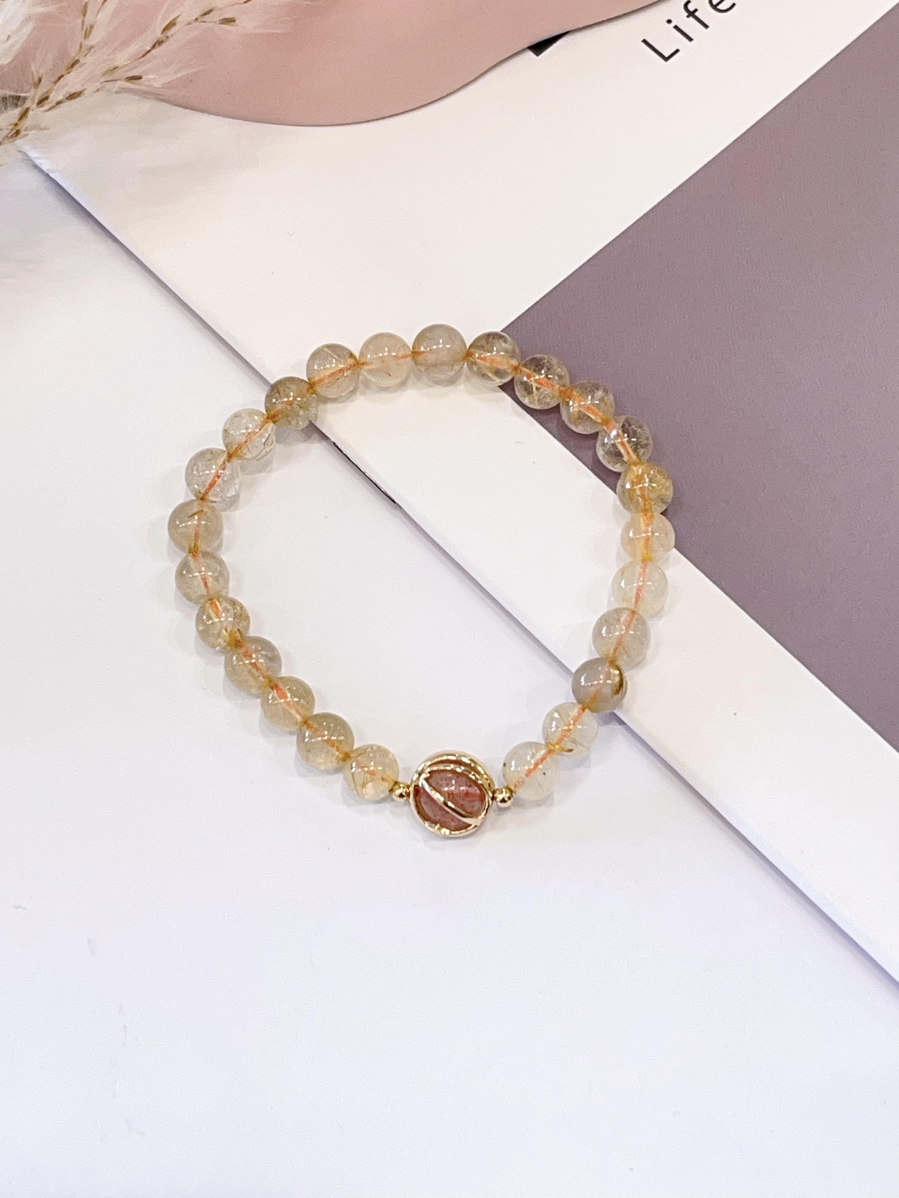 🍓 草莓晶 × 金发晶手串 Strawberry Quartz & Golden Rutilated Quartz