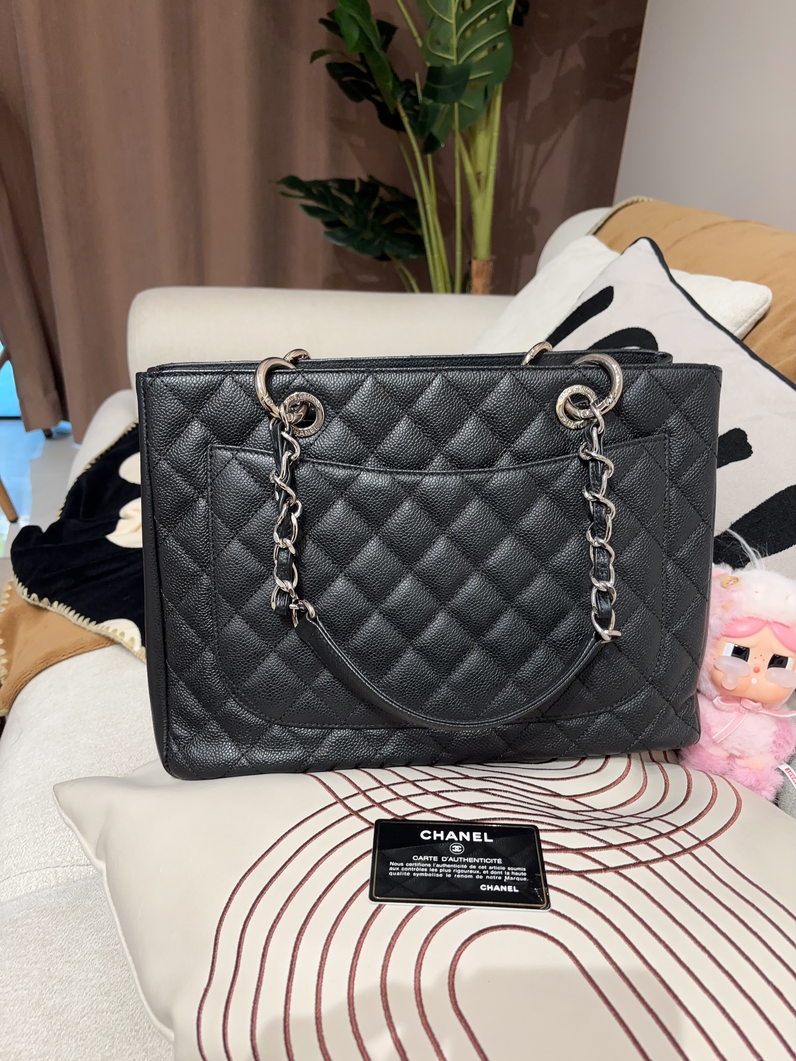 Chanel GST grand shopping tote 黑色荔枝牛皮銀鏈 100%Authentic, 98%new✅card✅Dust bag✅Box