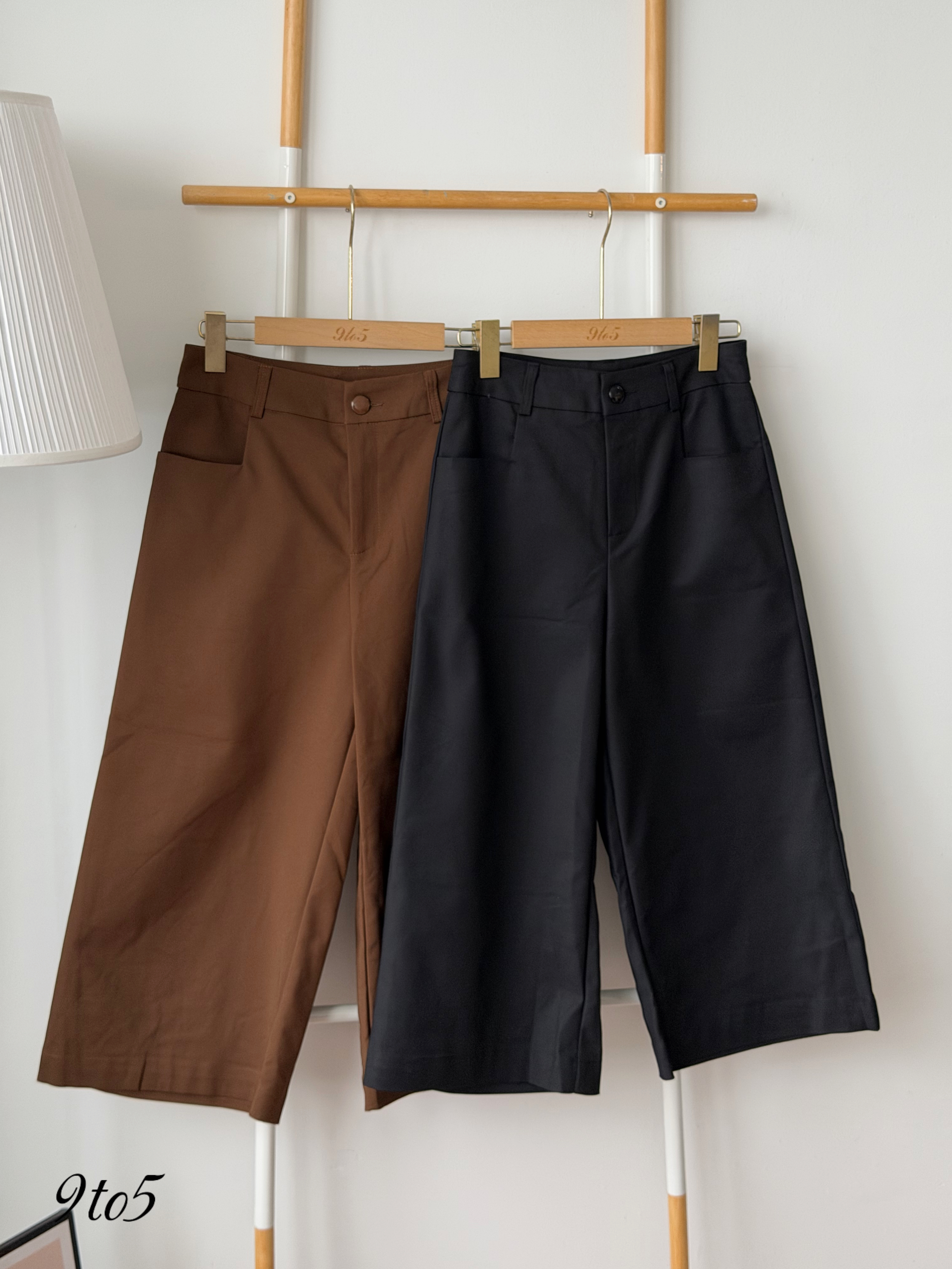 S2034 Wide Leg Cropped Pants - Black & Brown