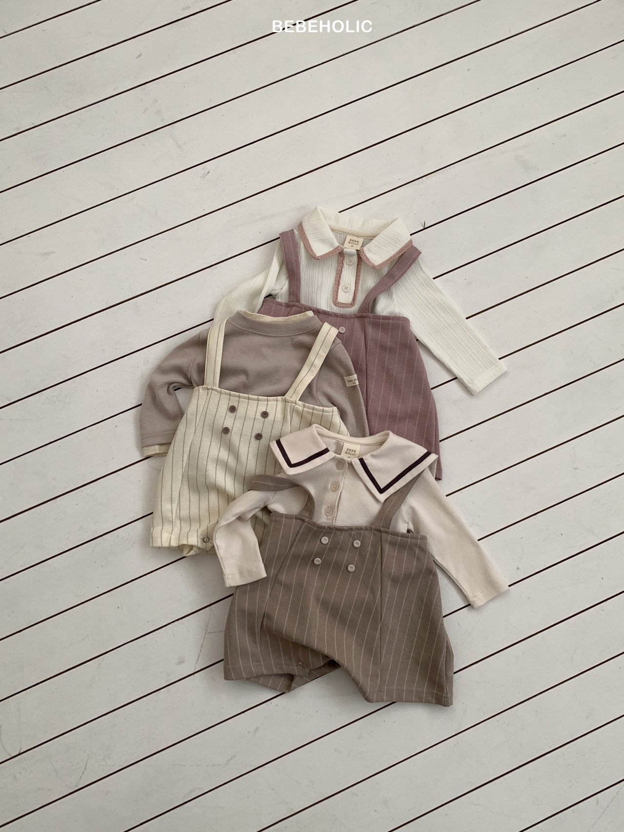 🌸預訂 韓國直送🌸🇰🇷BEBEHOLIC三色縫線條紋吊帶連身褲