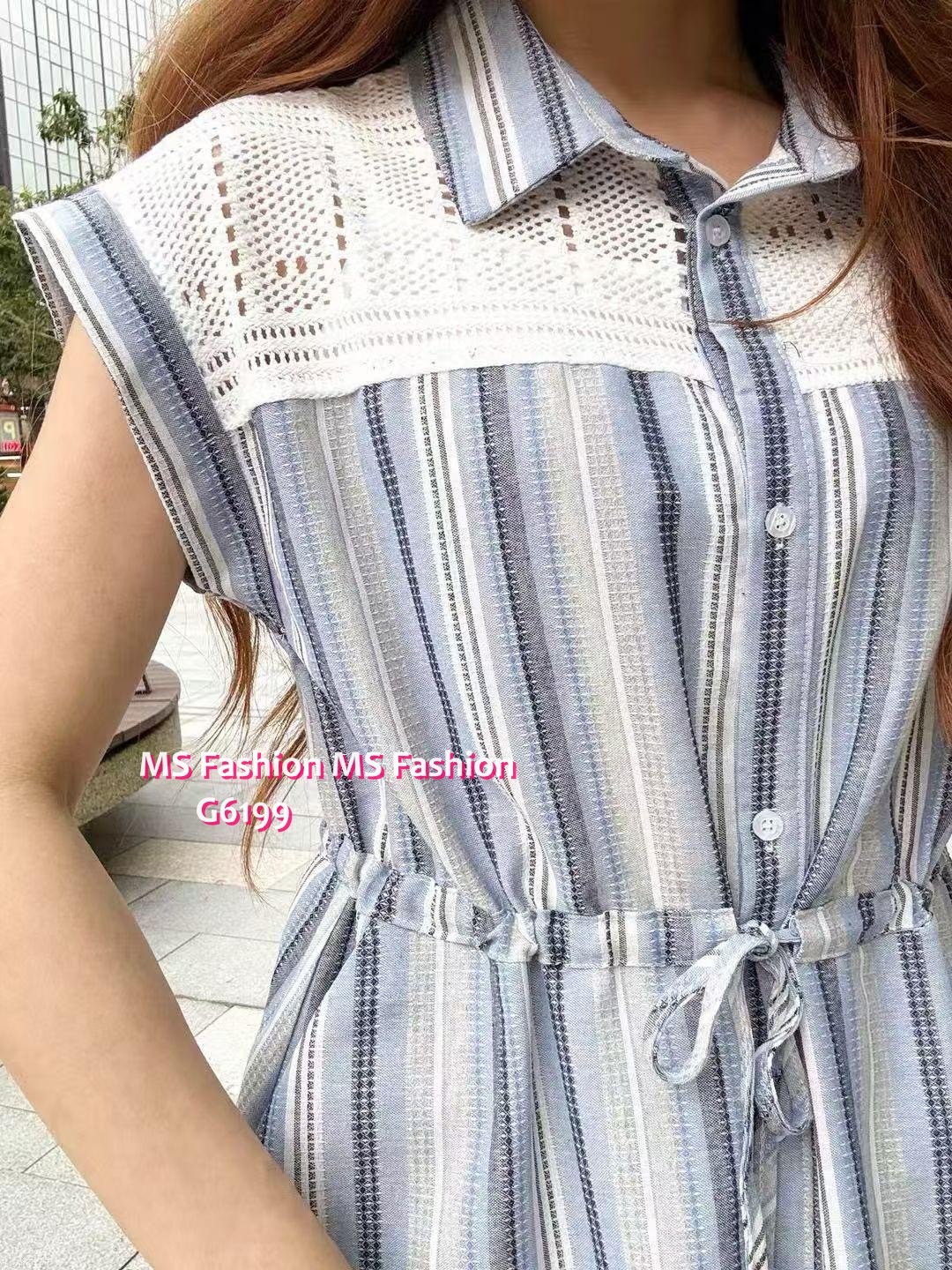 G6199 條子連身裙Set