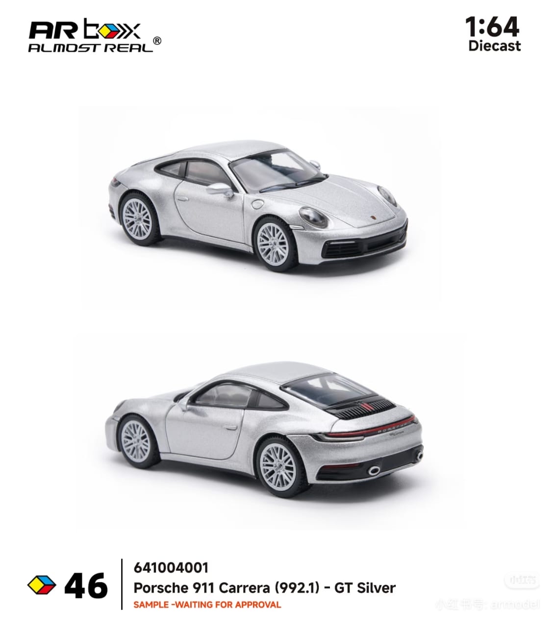 (預訂 Pre Order) AR Box (641004001) 1/64 911 Carrera (992.1) GT Silver