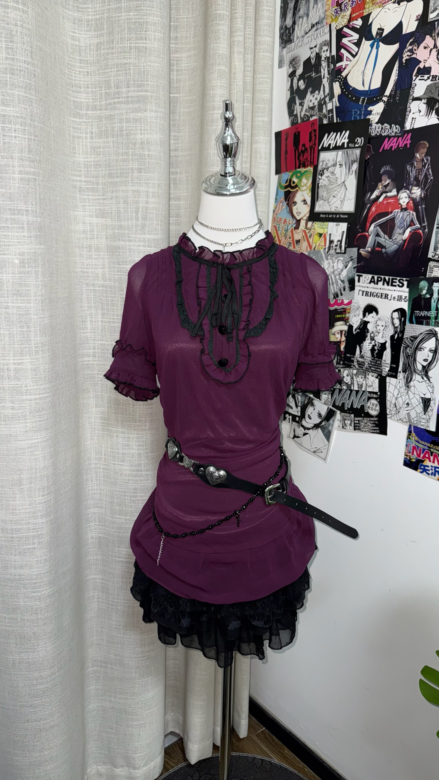 Kawaii Sheer Plum Babydoll Dress