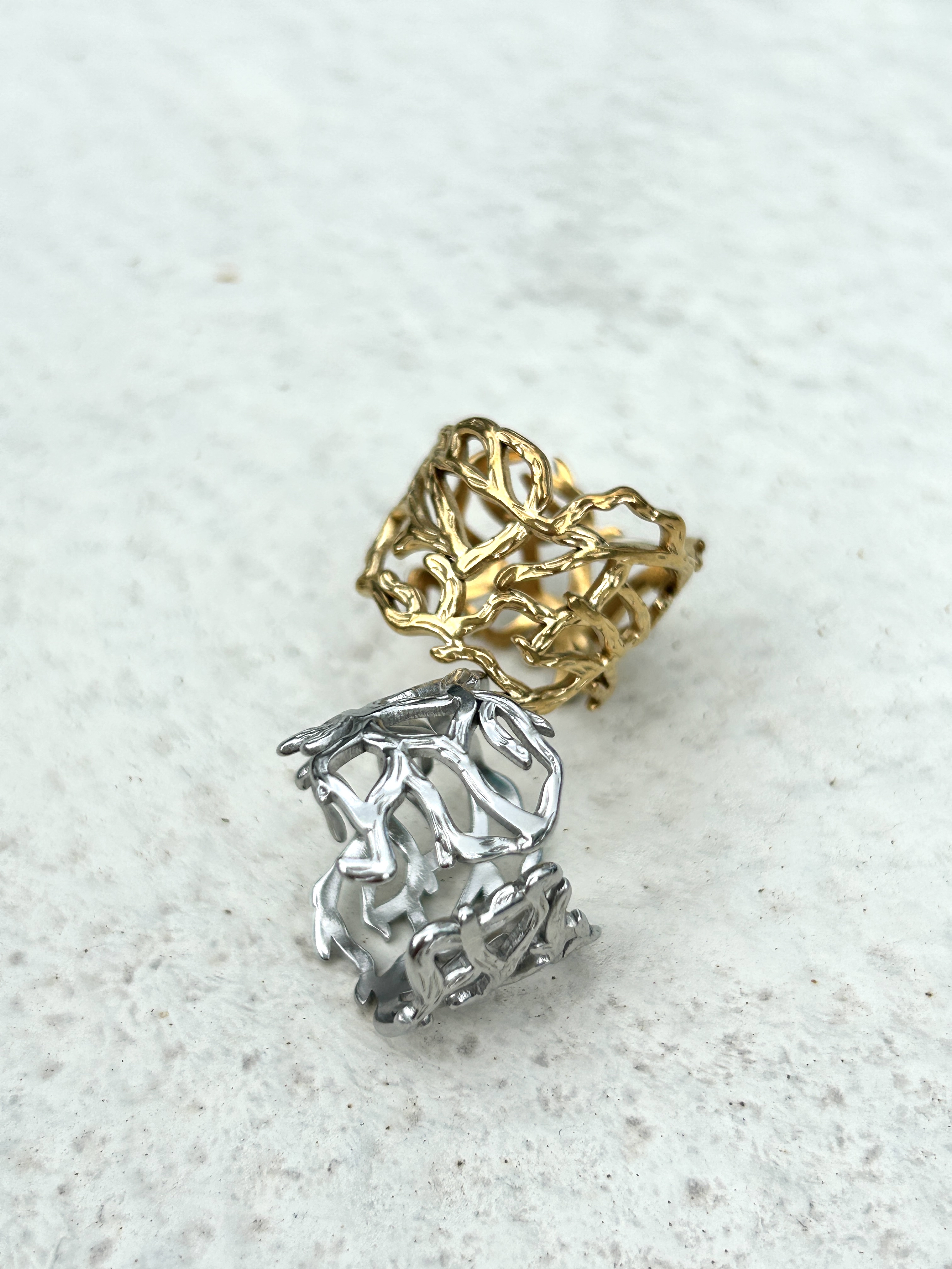 Silver branch cutout ring