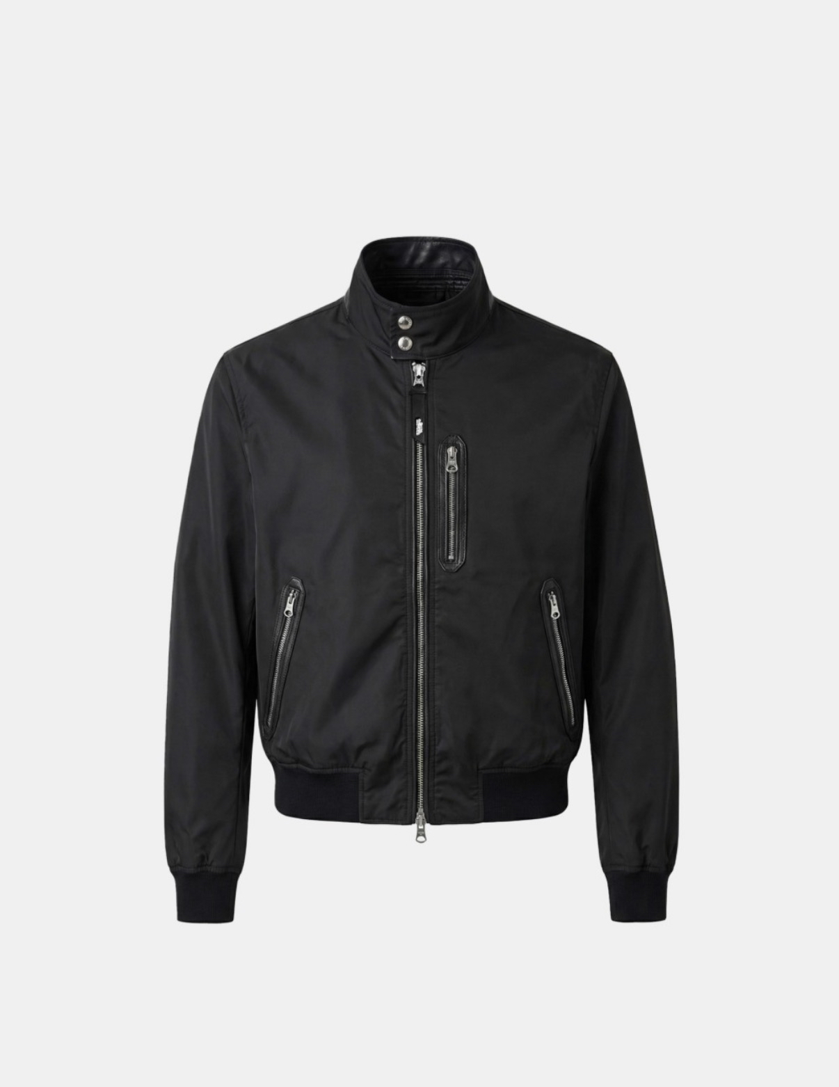 BADBLOOD [w-jkt26-037] Contour Technical Leather Panel High-Neck Jacket - Black