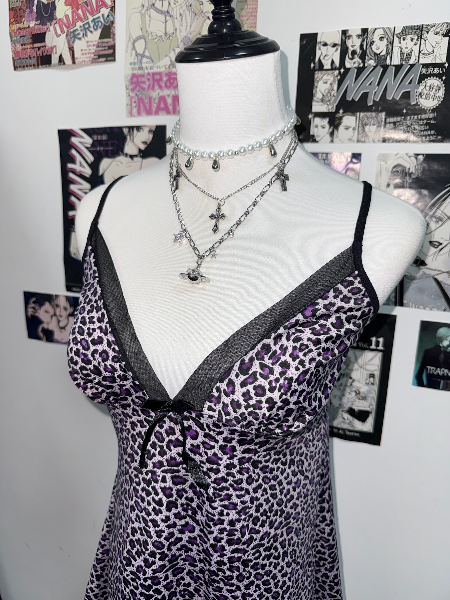 Purple Leopard Print Mesh Slip Dress