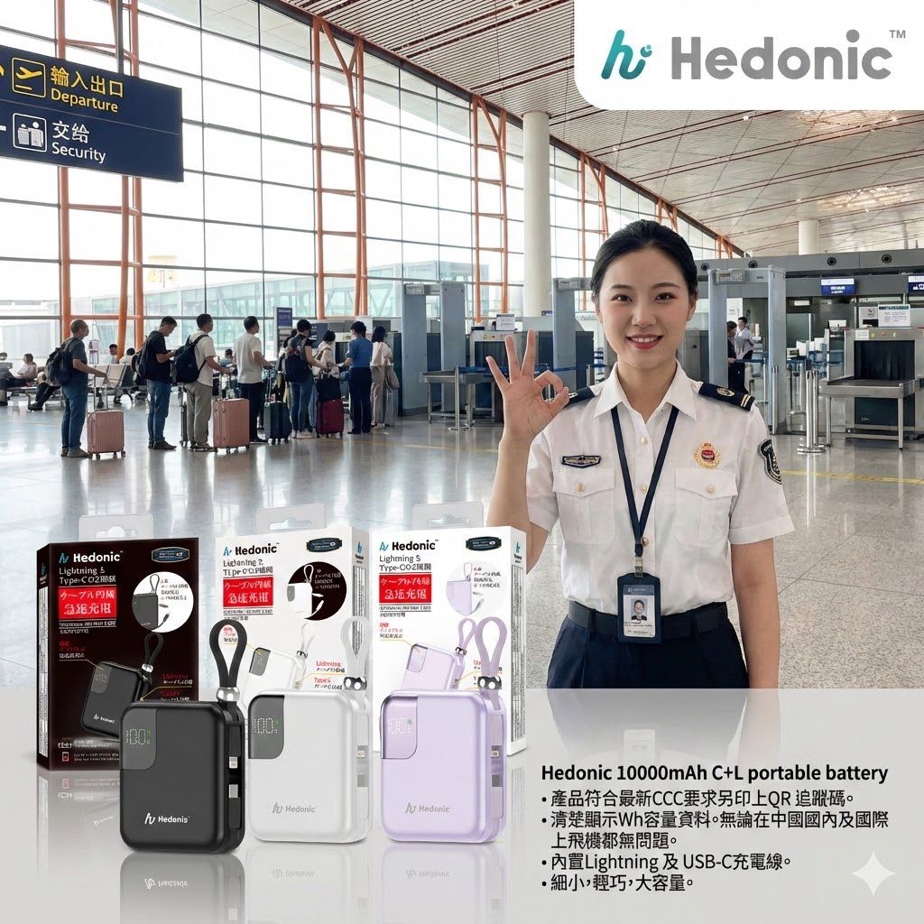 Hedonic (CCC 二維條版) 10000mah (38.5Wh) PD 3.0 22.5W Lightning & USB-C 流動充電池 (第三代, CCC 中國強制性產品認證)