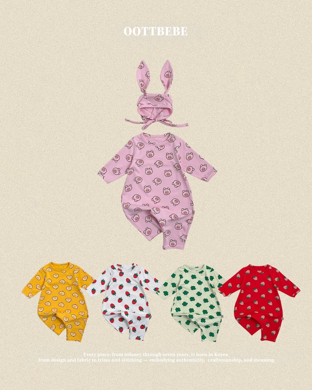 OOTT | (bebe)Little Farm Full-Body Suit & Bonnet Set