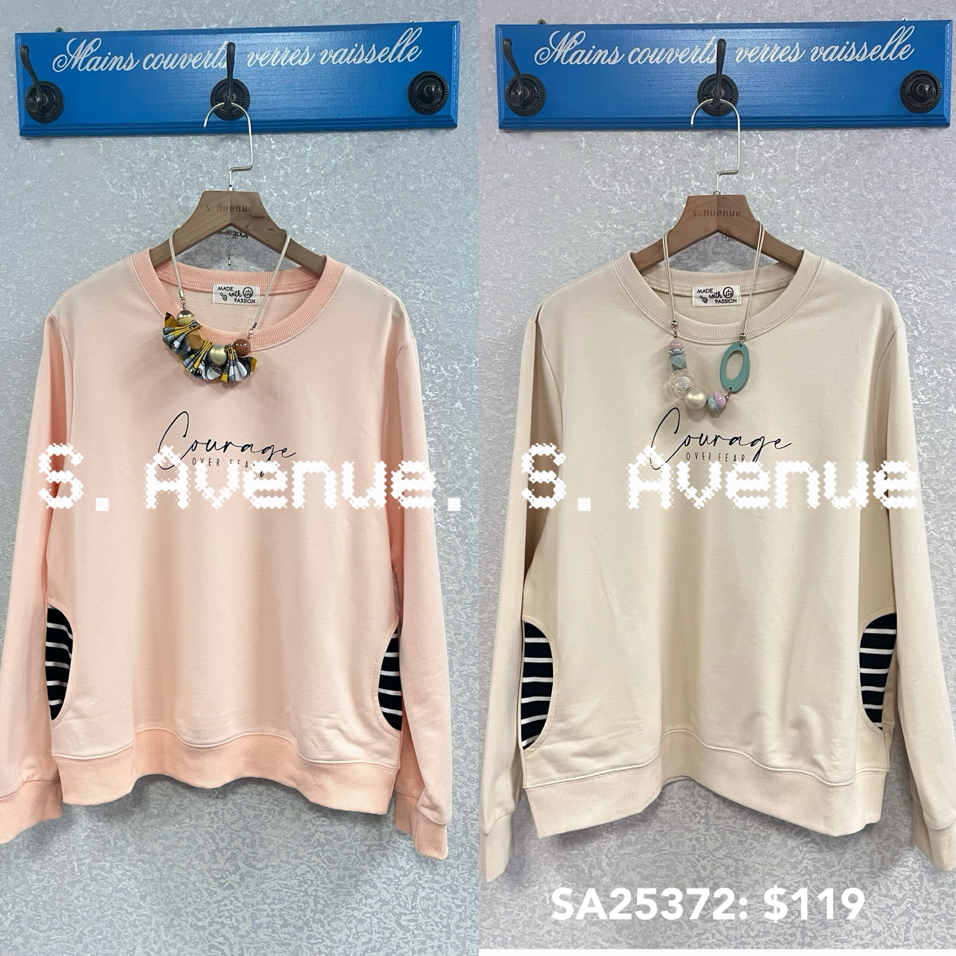 SA25372: 長袖英文字側間條袋衞衣