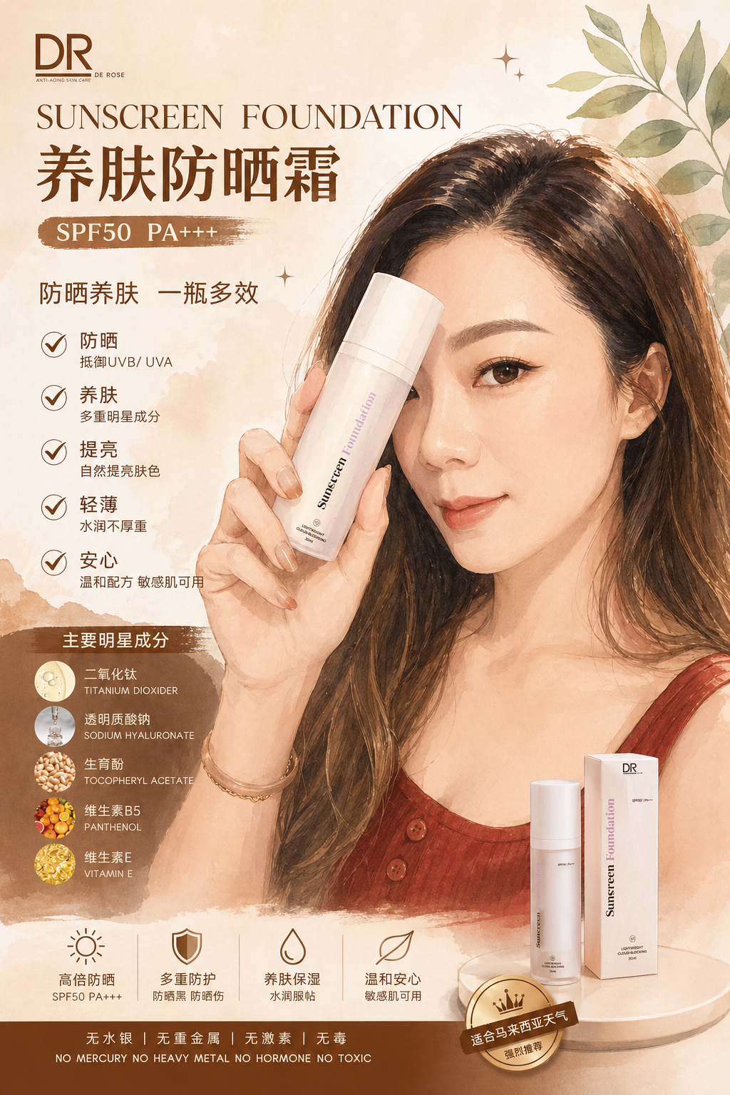 DR SUNCREEN FOUDATION SPF50 PA+++ 养肤防晒霜