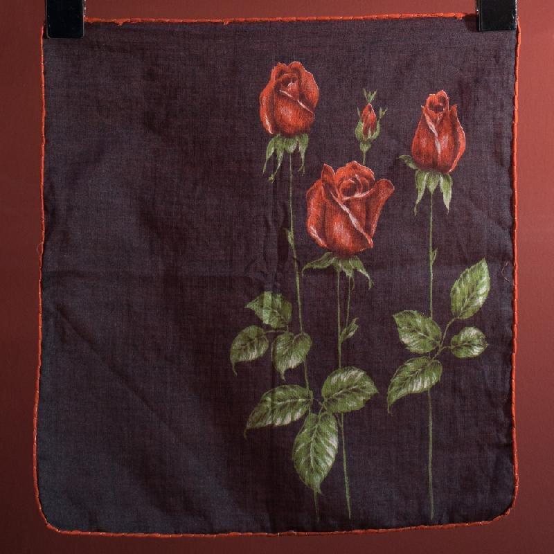 C.a. 1960s German Romantic Rose Print Handkerchief (EV387) (R)