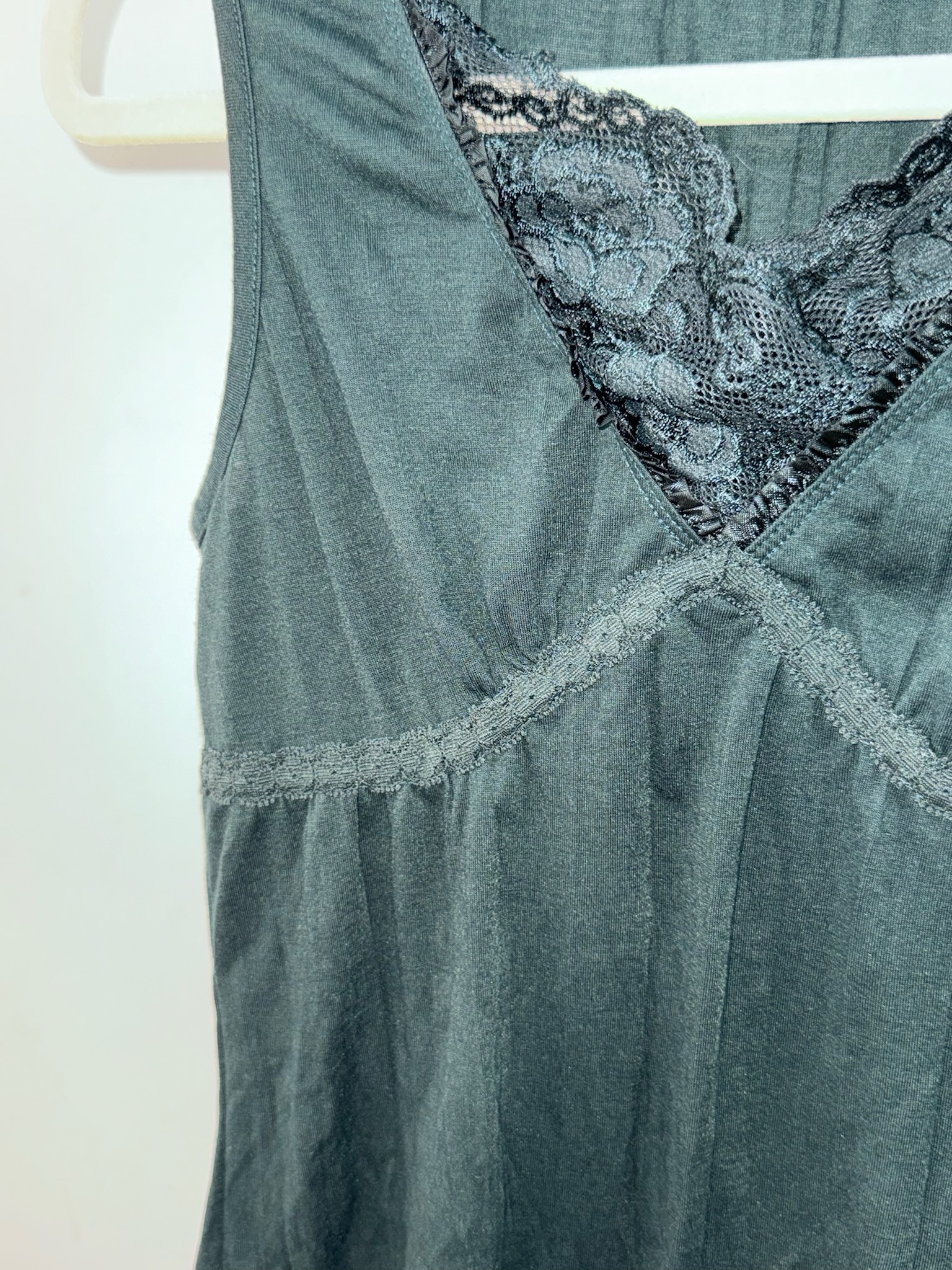 Dark Green Lace Trim Tank Top