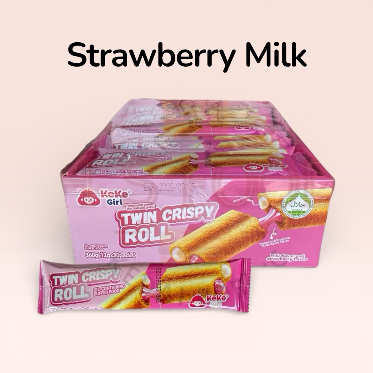 30pcs x 12g Keke Girl Twins Crispy Roll wafer (chocolate peanut/ strawberry milk)