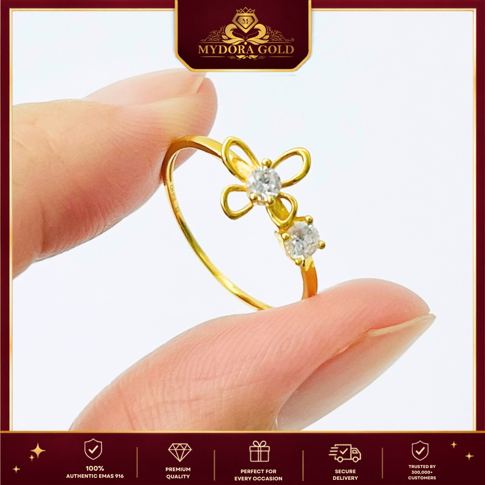MYDORA EMAS 916 Cincin Batu CZ Butterfly Shine l EMAS 916/22K