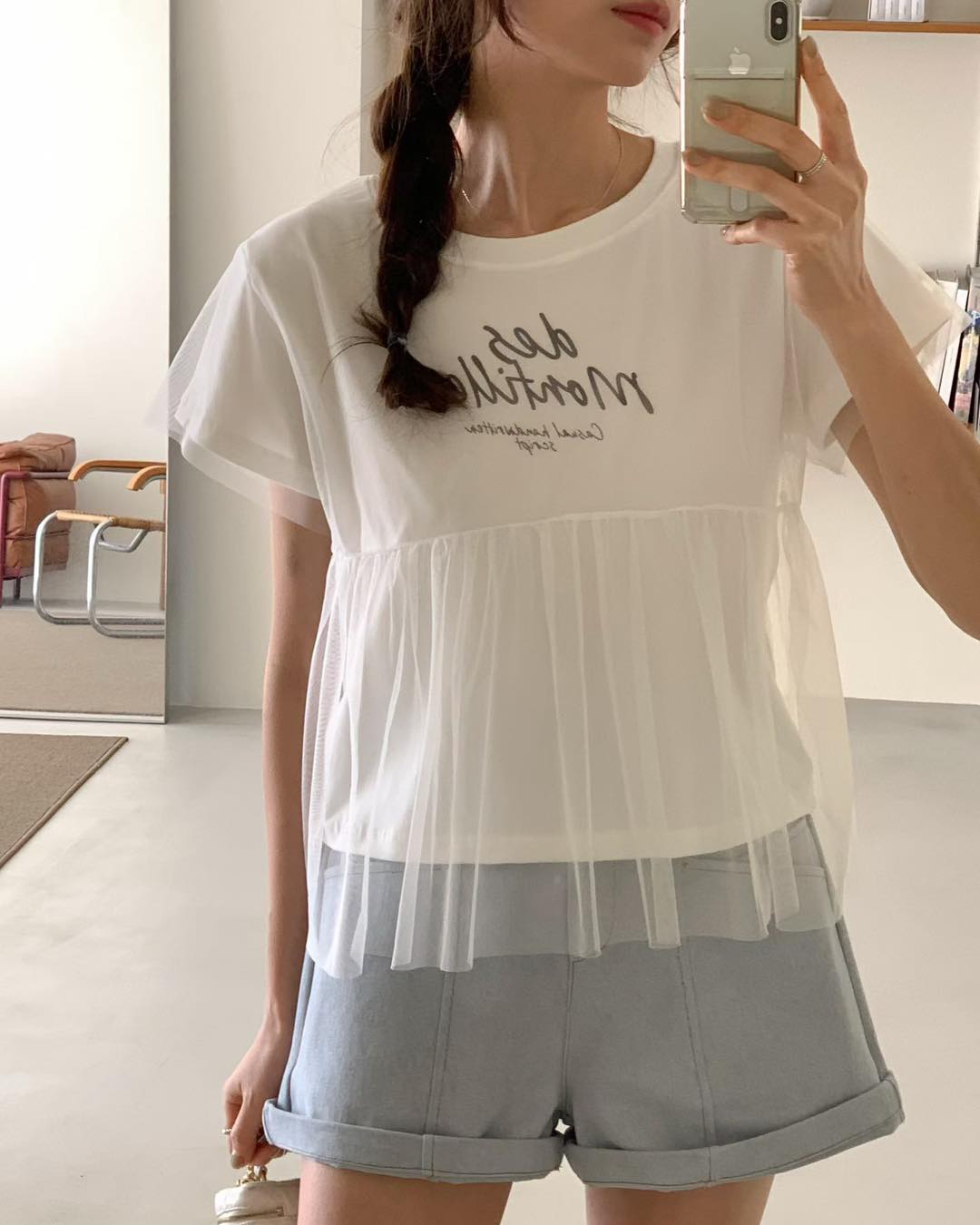 甜美仙氣感網紗拼接 Tee