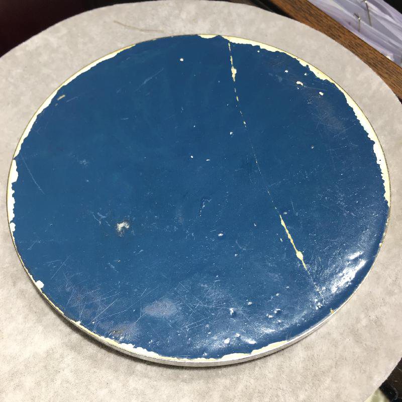Vintage Czechoslovakia Intaglio Cut Grape Pattern Blue & Silver Glass Round Mat / Large Coaster(CB118)