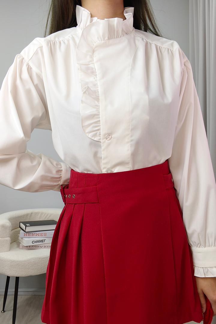 CB2546 Asymmetric Ruffle Collar Shirt