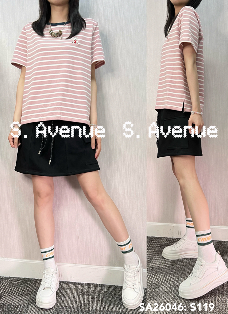SA26046: 短袖繡熊仔間條tee