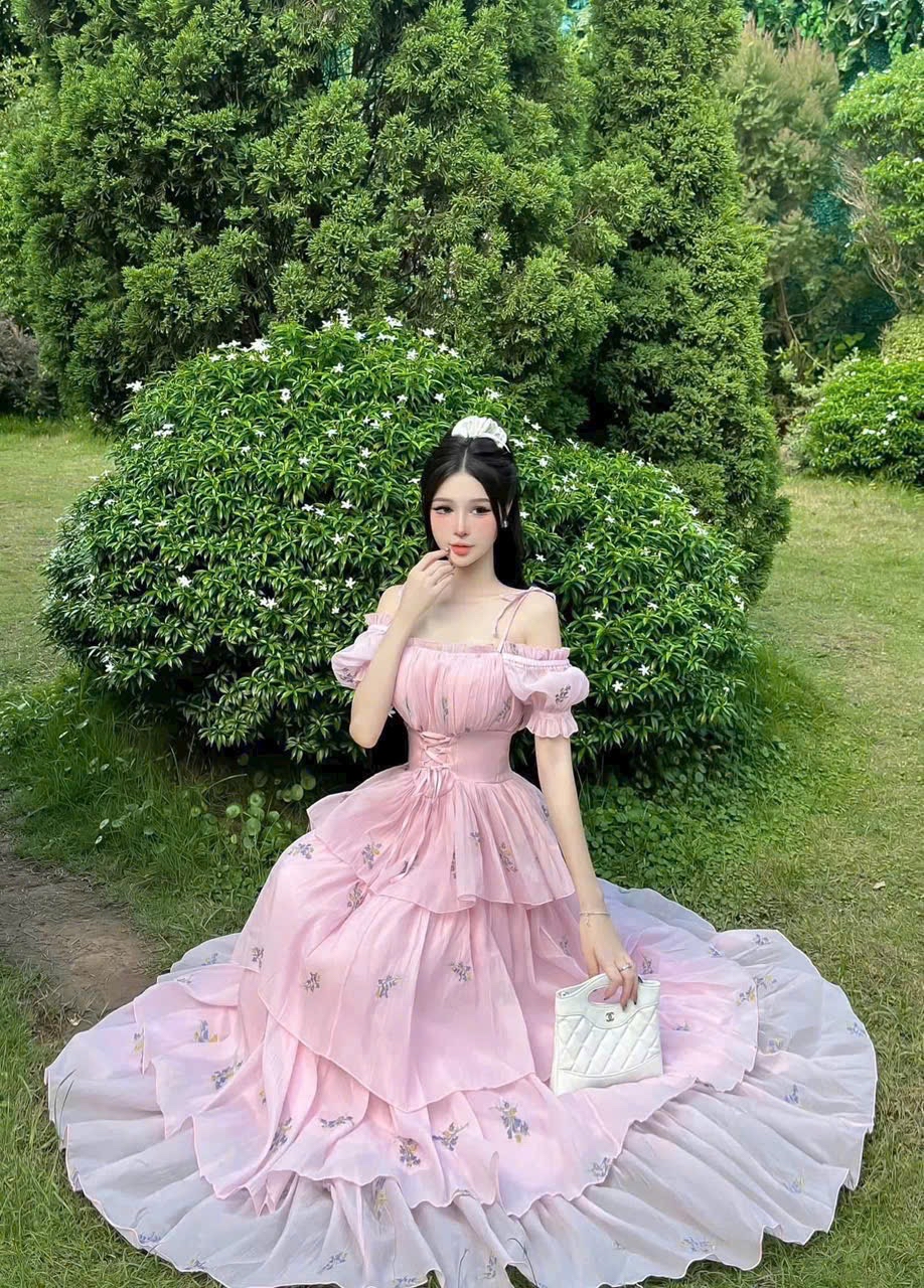 優雅層疊印花長裙 * 田園風