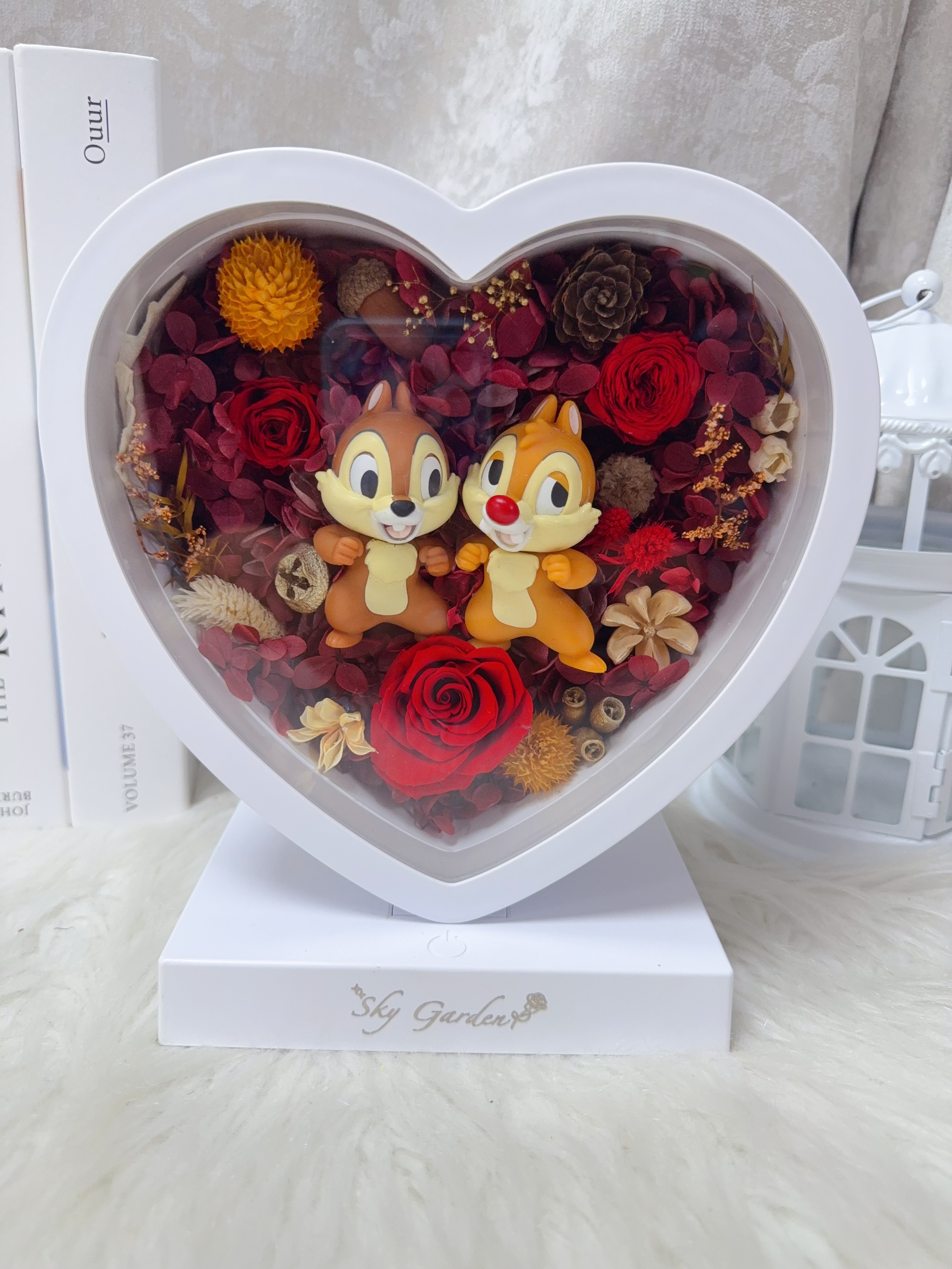 大鼻鋼牙永生花心形小夜燈