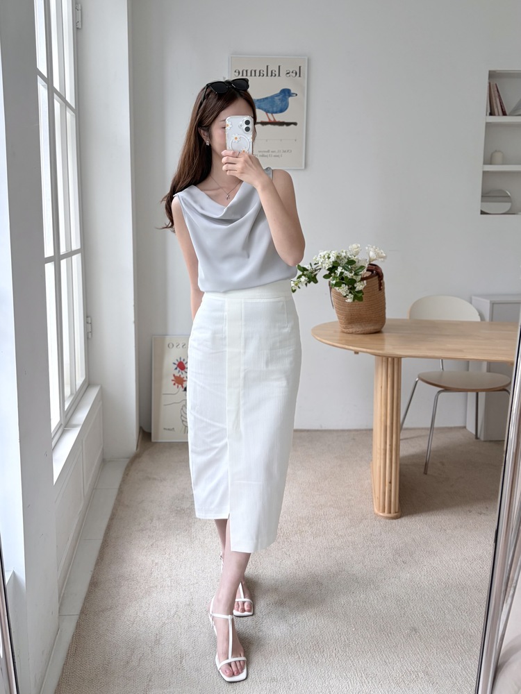 Front Slit Pencil Skirt (White)