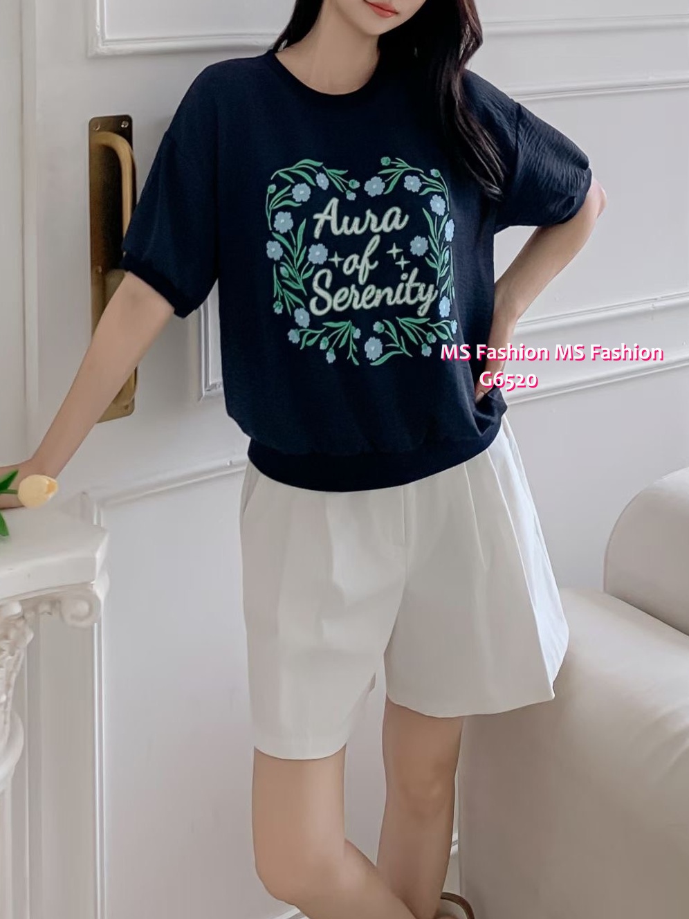 G6520 花花字母print top