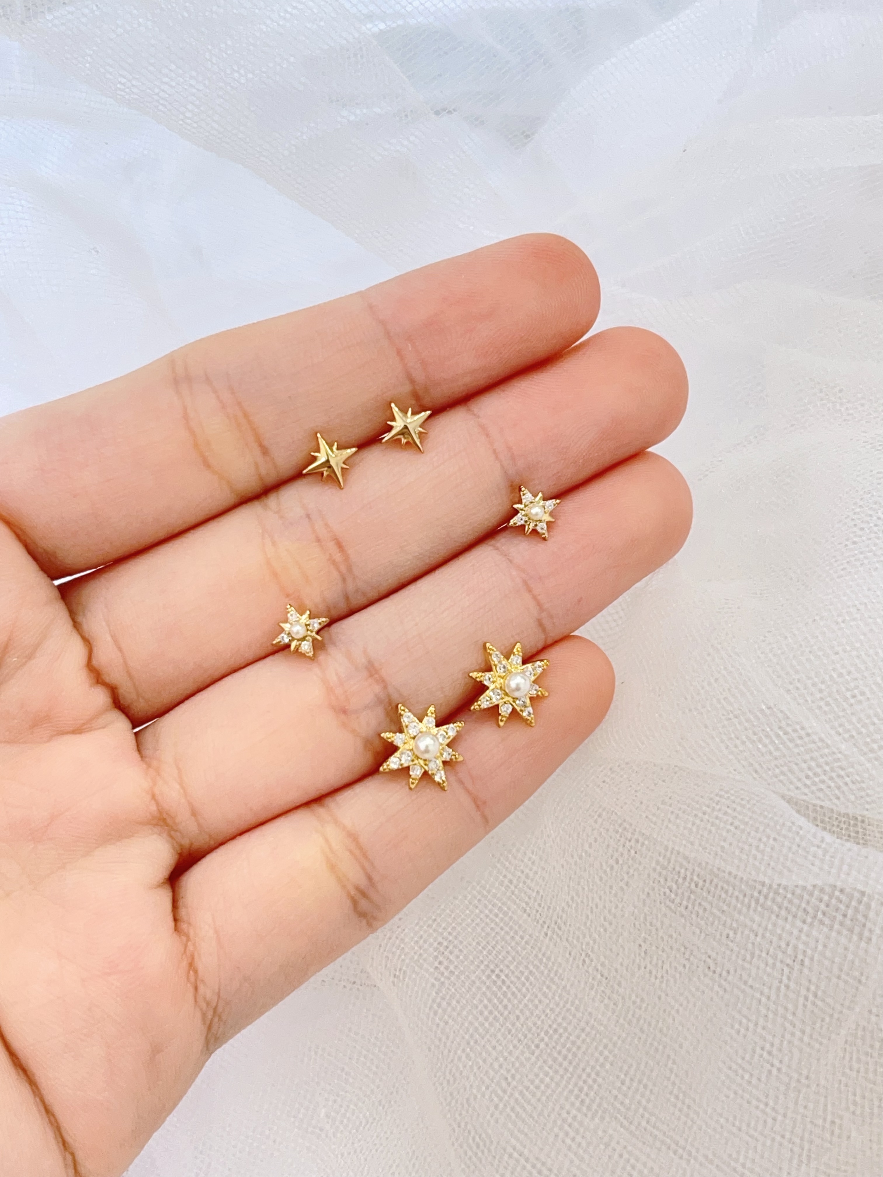 满钻八角星珍珠耳环套装