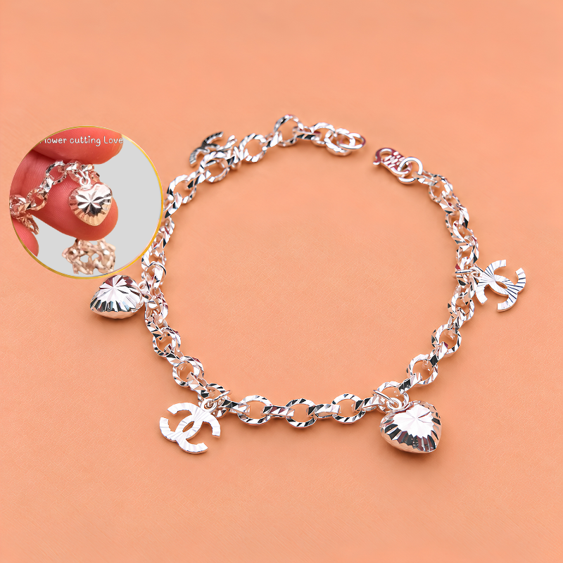 LB2020 Double C pendant & Diamond Cut Link Chain Bracelet