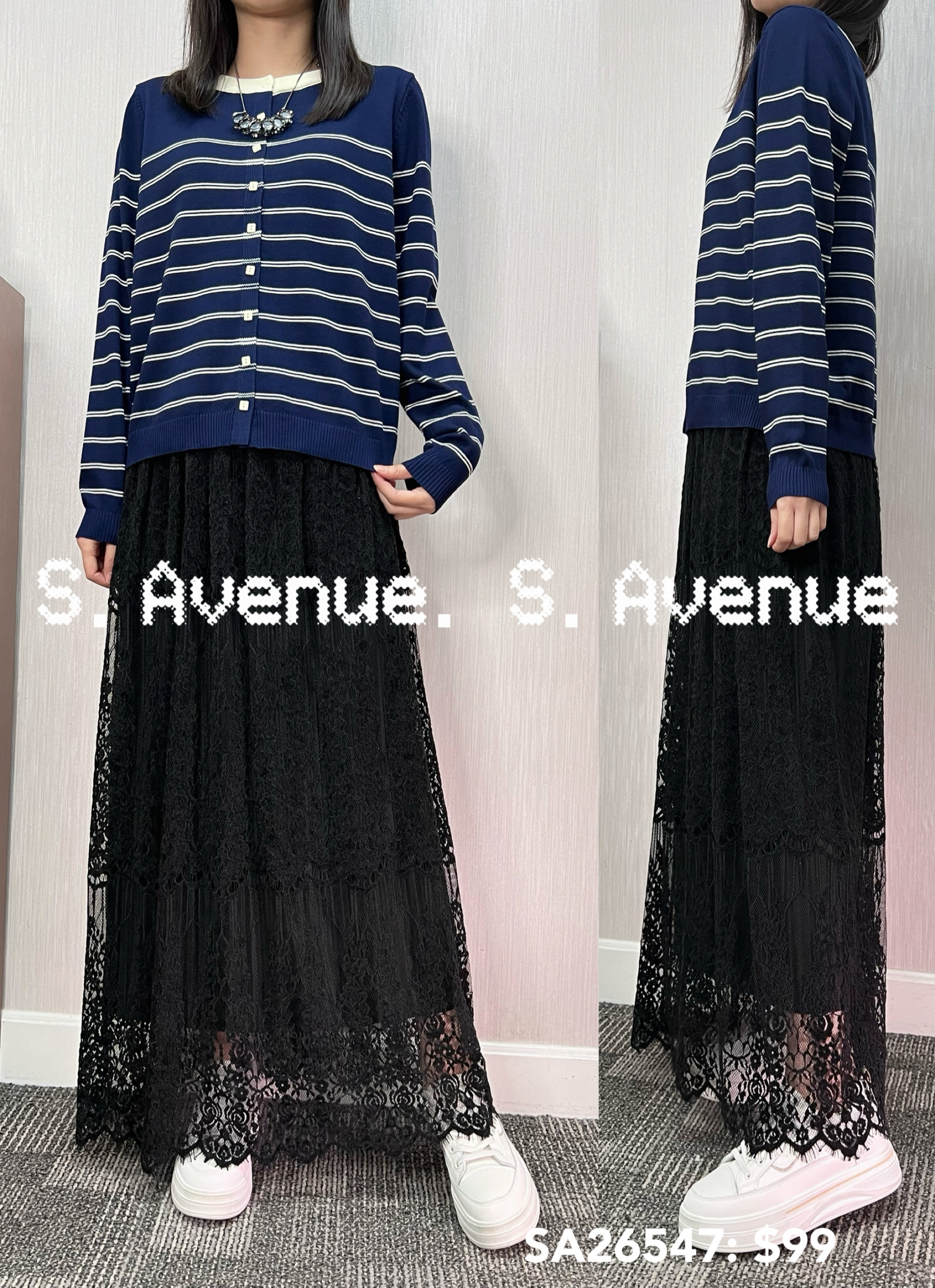 SA26547: 長袖V撞色領邊間條有鈕外套