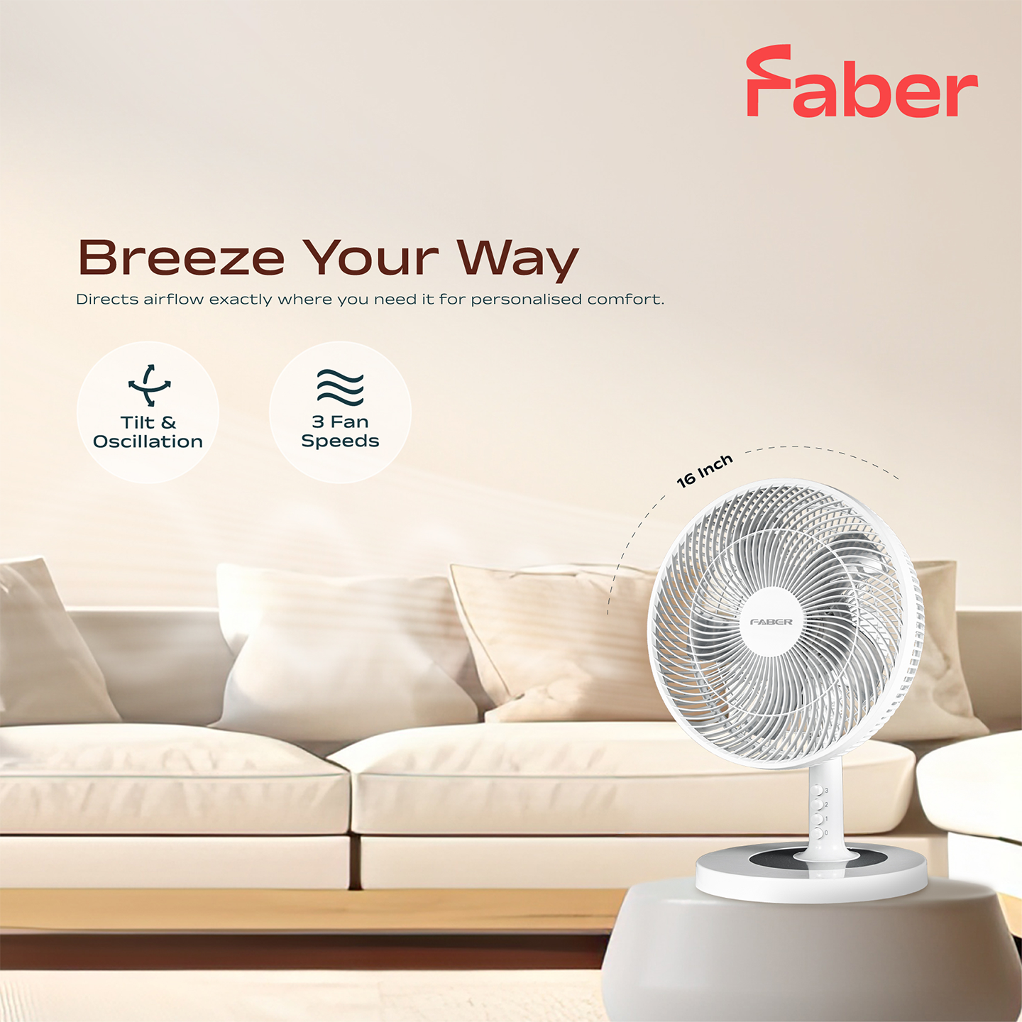 Faber 16" Bliss Table Fan FTF 3116WH