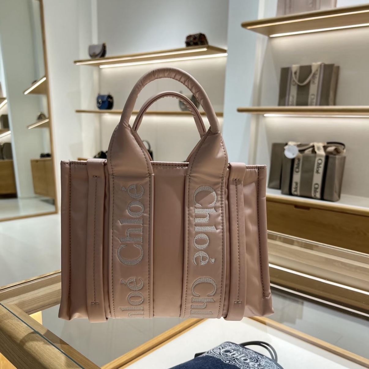 Chloe logo經典Woody尼龍ToteBag 