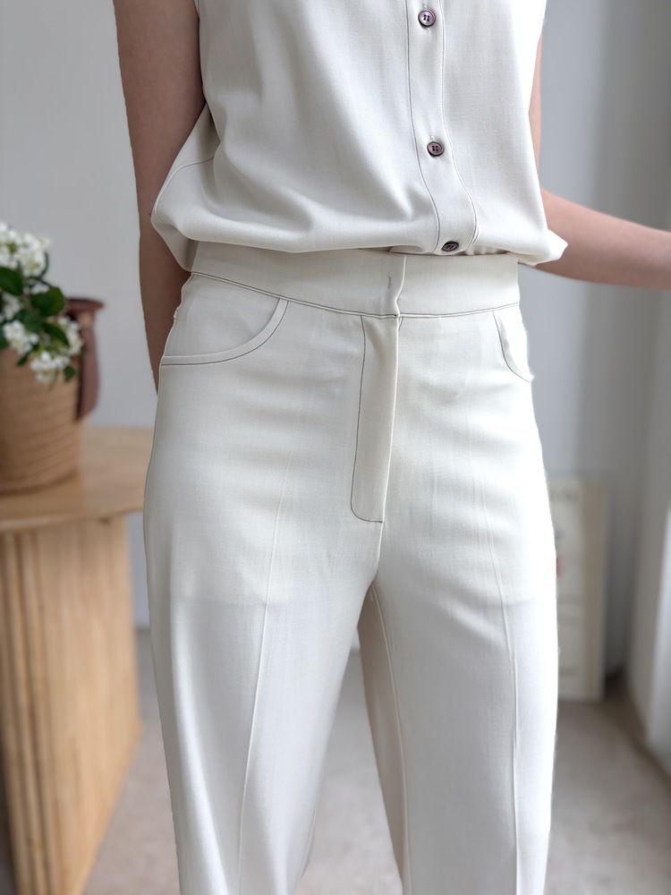 Topstitched Cooling Slacks (Ivory)