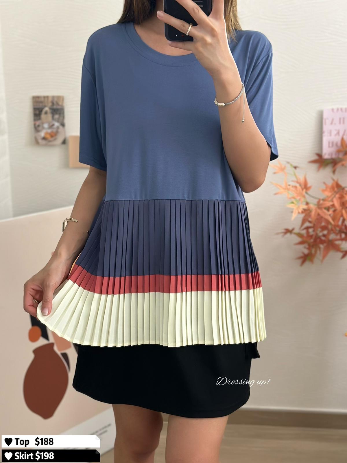 摺疊美｜棉質拼百摺上衣